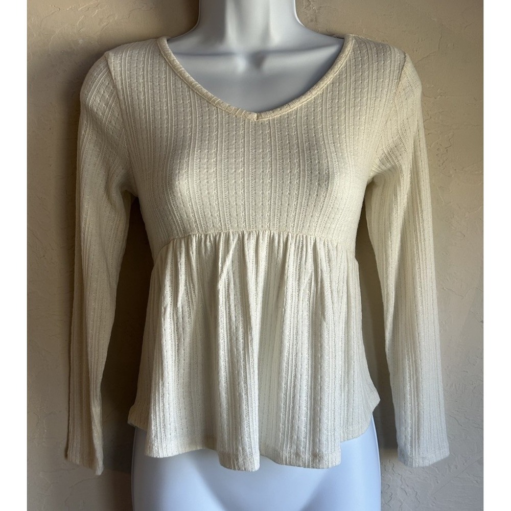Vintage Y2K Xtraordinary Babydoll Top M Cable Ribbed Cream 2000s Fairy Grunge